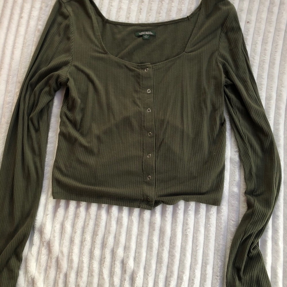 Olive Square Neck Long Sleeve Shirt